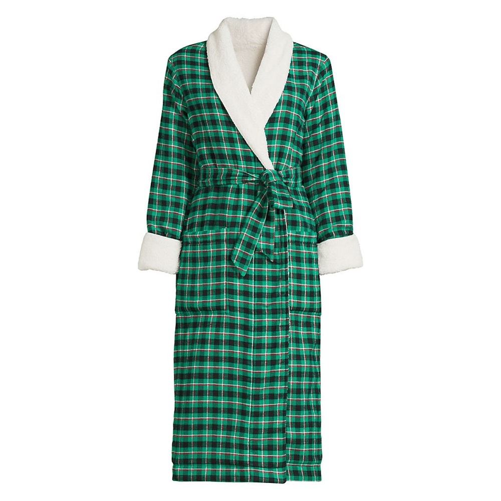 Lands’ End Women’s Flannel Sherpa Lined Long Robe-Sealed Package-NWT